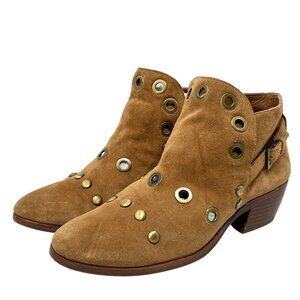 Sam Edelman Pedra Womens Tan Suede Leather Ankle Boots Grommets  Buckle  7 READ